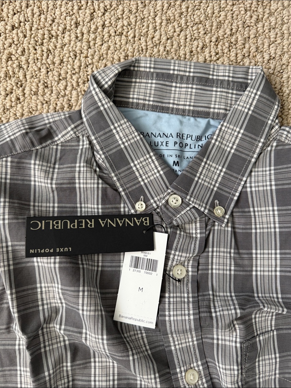Banana Republic Gray Plaid Luxe Poplin Button-Down